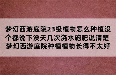 梦幻西游庭院23级植物怎么种植没个都说下没天几次浇水施肥说清楚 梦幻西游庭院种植植物长得不太好